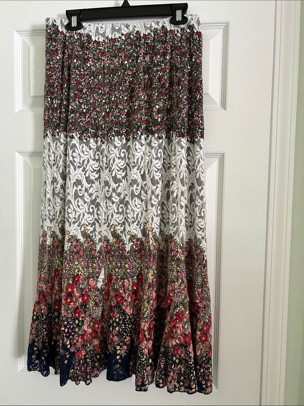 The Pyramid Collection Floral Tiered Maxi Skirt - White, Pink, Navy